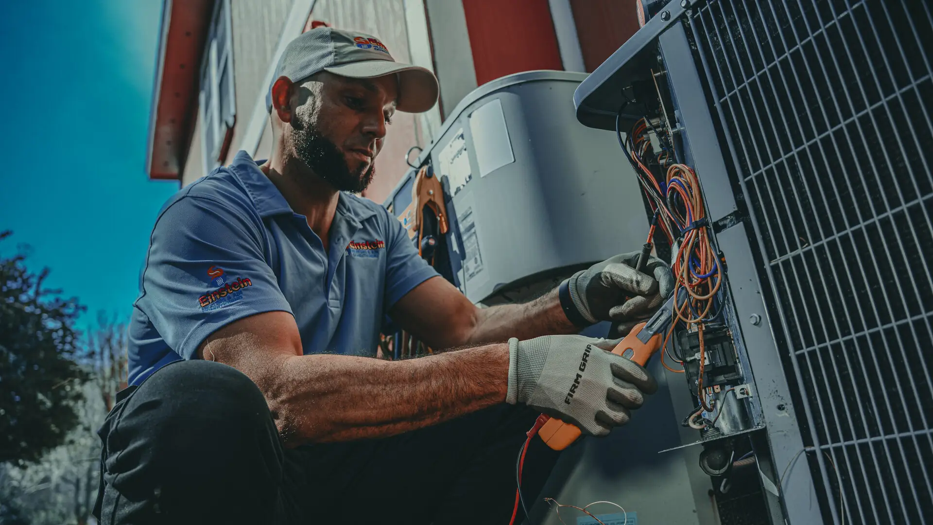 Einstein technician repairing a heat pump in Jacksonville, FL