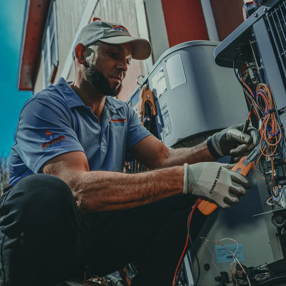 Einstein technician running a detailed HVAC diagnostic check