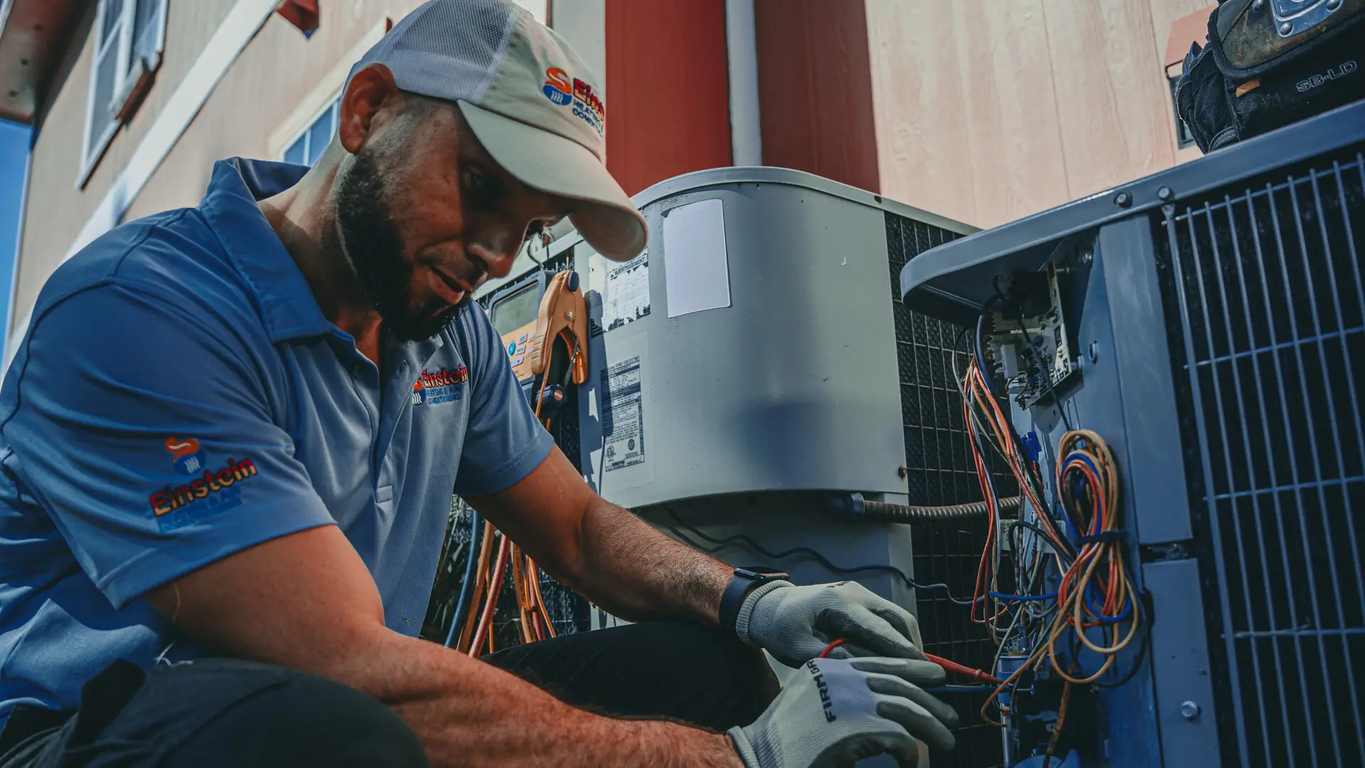 Einstein technician performing AC maintenance in Jacksonville, FL